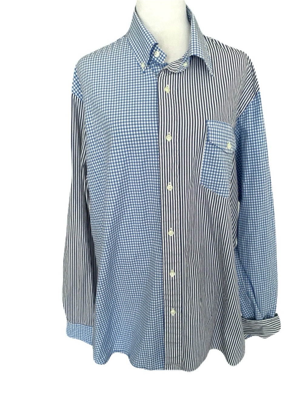 Polo by Ralph Lauren XL Blue Patchwork Stripe Gingham Plaid Button-Down Shirt
